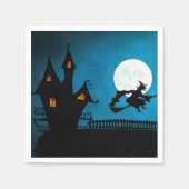 Spooky Flying Witch: Bold Black en Blue Halloween Servet (Voorkant)