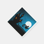 Spooky Flying Witch: Bold Black en Blue Halloween Servet (Hoek)