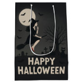 Spooky Flying Witch Halloween Groet Medium Cadeauzakje (Achterkant)