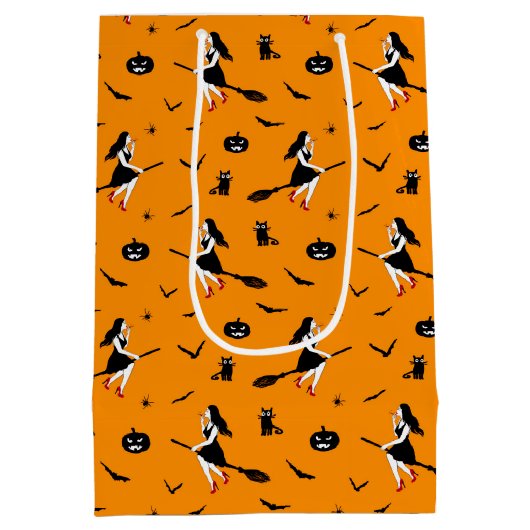 Spooky Flying Witch Halloween Groet Medium Cadeauzakje (Achterkant)