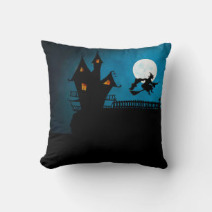Spooky Flying Witch: Vet zwart en blauw Kussen