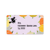 Spooky Flying Witch's Oranje pompoenen Etiket (Voorkant)