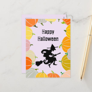 Spooky Flying Witch's Oranje pompoenen Feestdagenkaart