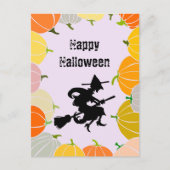 Spooky Flying Witch's Oranje pompoenen Feestdagenkaart (Voorkant)
