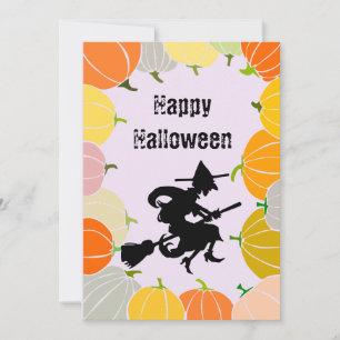Spooky Flying Witch's Oranje pompoenen Feestdagenkaart