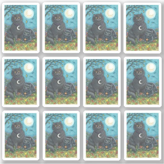 SPOOKY FOLK ART BLACK CATS ONDER GROTE VOLLEDIGE M STICKER (Voorkant)