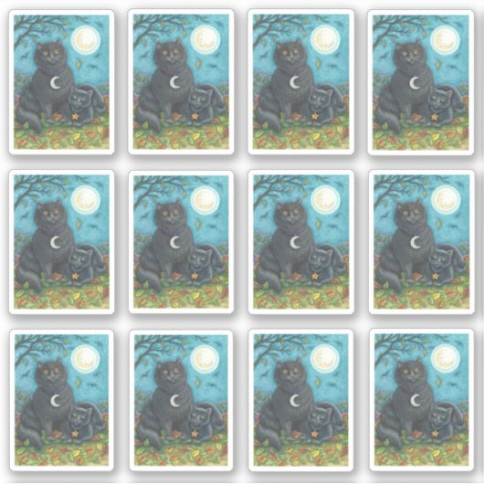 SPOOKY FOLK ART BLACK CATS ONDER GROTE VOLLEDIGE M STICKER (Voorkant)
