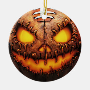 Spooky Football pompoen gezicht Halloween Keramisch Ornament