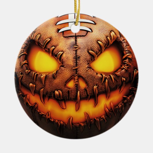 Spooky Football pompoen gezicht Halloween Keramisch Ornament (Voorkant)