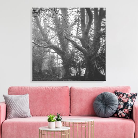 Spooky Forest Black en White Photography Canvas Afdruk (Insitu (Woonkamer))