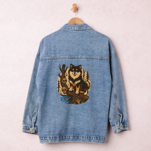 Spooky Forest Dog with Skulls Horror Art Denim Jacket (Hangar)
