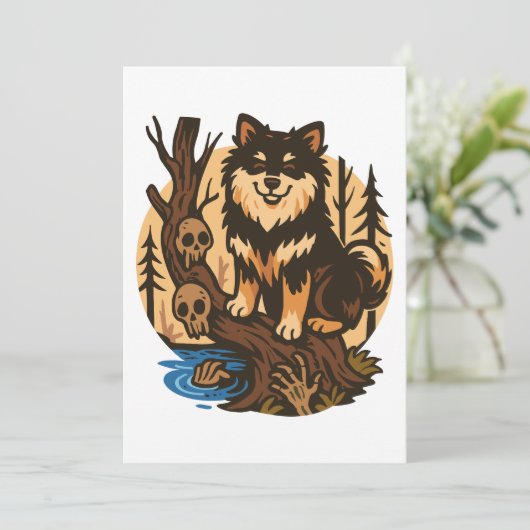 Spooky Forest Dog with Skulls Horror Art Kaart (Staand voorkant)