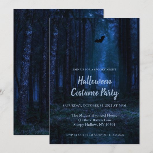 Spooky Forest op Night Halloween Party Invitation Kaart (Voorkant / Achterkant)