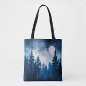 Spooky Forest Volle Maan Blauw en Wit Halloween Tote Bag (Voorkant)