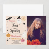 Spooky Four Kinder Halloween Verjaardagsuitnodigin Kaart (Voorkant / Achterkant)