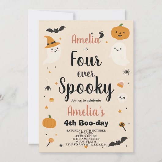 Spooky Four Ooit Kinder Halloween Verjaardag Uitno Kaart (Voorkant)