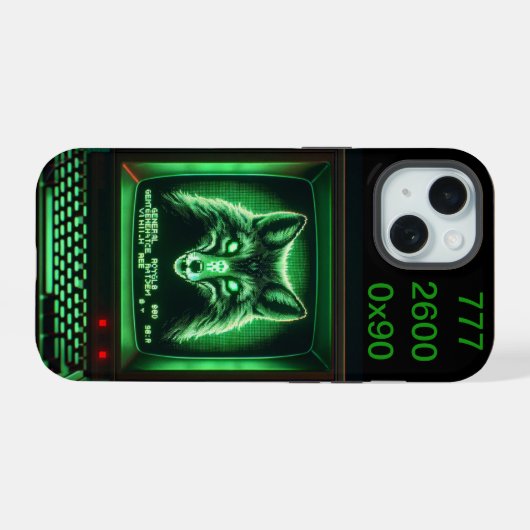 Spooky Fox Robot iPhone 15 Case (Achterkant horizontaal)