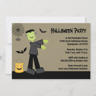 Spooky frankenstein bat halloween party suitnodigi kaart