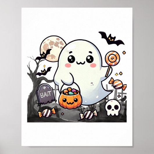 Spooky Friends Schattige Halloween Ghost Pumpkin M Poster (Voorkant)