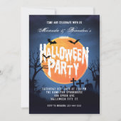 Spooky Full Moon Bats & Graveyard Halloween Party Kaart (Voorkant)