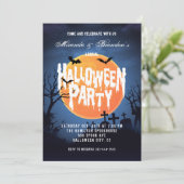 Spooky Full Moon Bats & Graveyard Halloween Party Kaart (Staand voorkant)