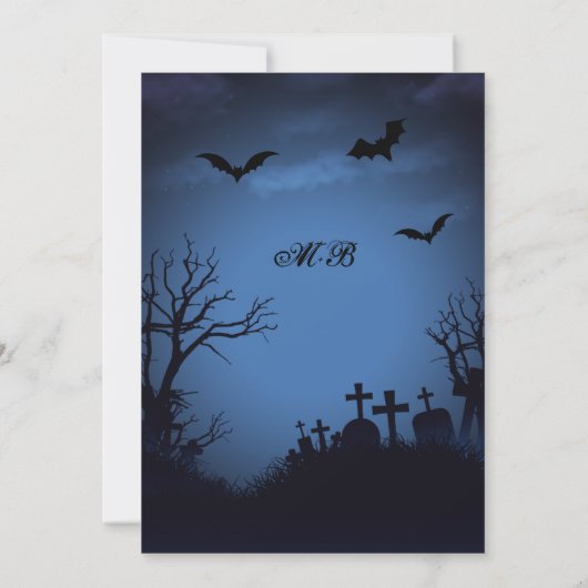 Spooky Full Moon Bats & Graveyard Halloween Party Kaart (Achterkant)