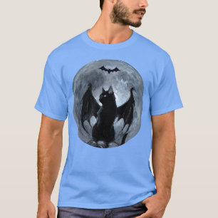 Spooky Full Moon Black Cat met Bat Wings Hoowee T-shirt