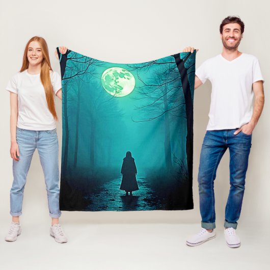 Spooky Full Moon Night Design Fleece Deken (In situ)