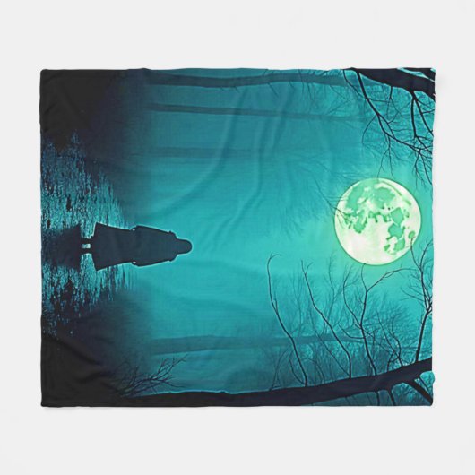 Spooky Full Moon Night Design Fleece Deken (Voorkant (Horizontaal))