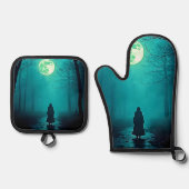 Spooky Full Moon Night Design Ovenwant & Pannenlap Set (Voorkant)