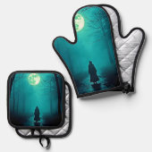 Spooky Full Moon Night Design Ovenwant & Pannenlap Set (Voorkant / Achterkant)