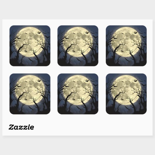 Spooky Full Moon Vierkante Sticker (Vel)