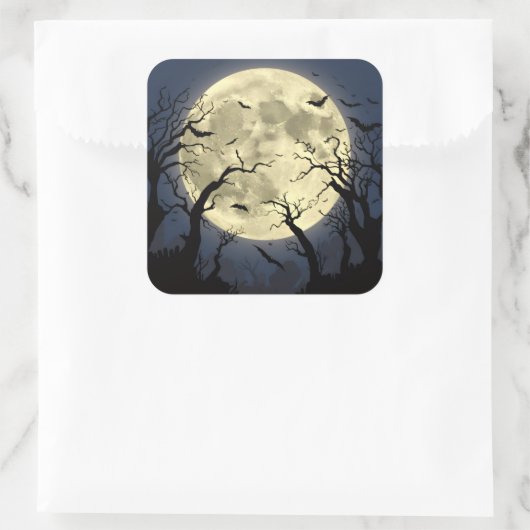 Spooky Full Moon Vierkante Sticker (Tas)