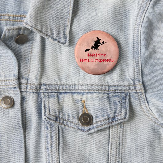 Spooky Full Moon Witch Pin Button (In situ)