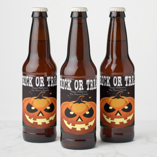 Spooky Fun Evil Pumpkin Trick or treat Bier Etiket (Flessen)
