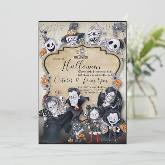 Spooky Fun Halloween Feestuitnodiging Kaart (Staand voorkant)