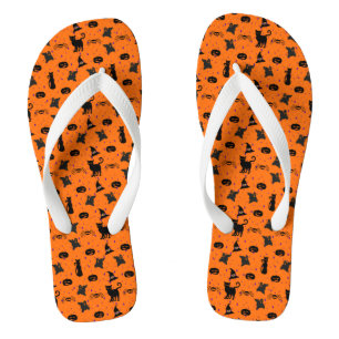 Spooky fun Halloween Pattern in Sinaasappel en Zwa Teenslippers