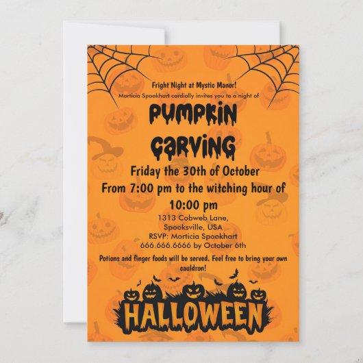 Spooky & Fun Halloween Pompoen Carving Party Kaart (Voorkant)