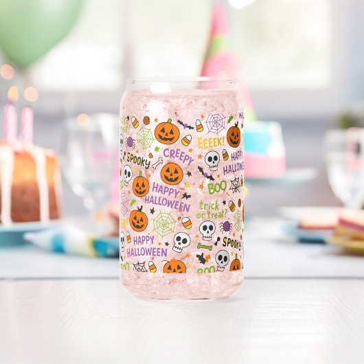 Spooky & Fun Pumpkin - Kleurrijk Halloween Patroon Blikvorm Glas (Insitu (Verjaardag))