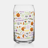 Spooky & Fun Pumpkin - Kleurrijk Halloween Patroon Blikvorm Glas (Links)