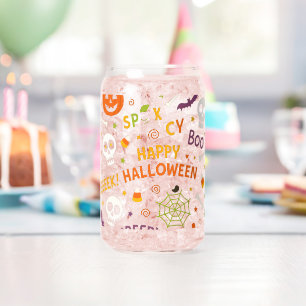 Spooky & Fun Pumpkin - Kleurrijk Halloween Patroon Blikvorm Glas