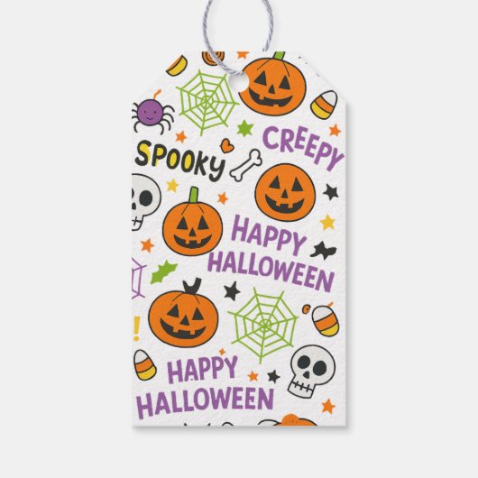Spooky & Fun Pumpkin - Kleurrijk Halloween Patroon Cadeaulabel (Achterkant)