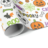 Spooky & Fun Pumpkin - Kleurrijk Halloween Patroon Cadeaupapier (Rol Hoek)