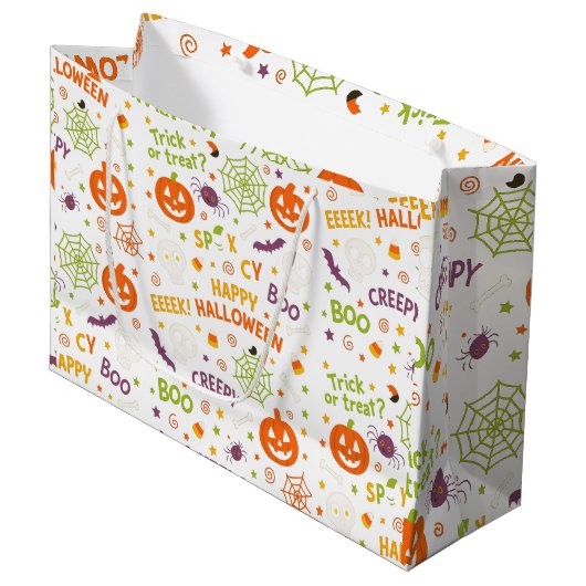 Spooky & Fun Pumpkin - Kleurrijk Halloween Patroon Groot Cadeauzakje (Voorkant Gekanteld)
