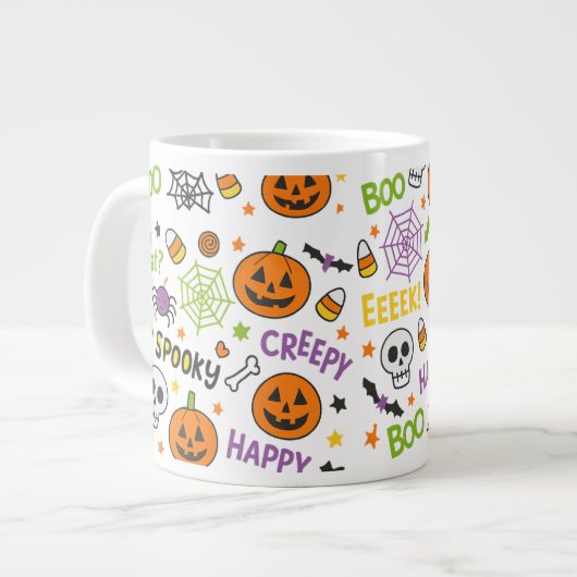 Spooky & Fun Pumpkin - Kleurrijk Halloween Patroon Grote Koffiekop (Links)