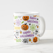 Spooky & Fun Pumpkin - Kleurrijk Halloween Patroon Grote Koffiekop (Voorkant rechts)