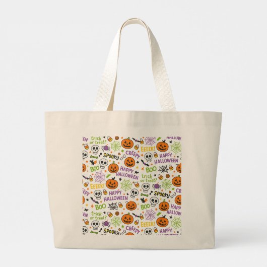 Spooky & Fun Pumpkin - Kleurrijk Halloween Patroon Grote Tote Bag (Achterkant)