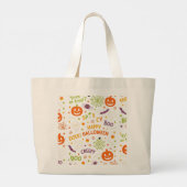 Spooky & Fun Pumpkin - Kleurrijk Halloween Patroon Grote Tote Bag (Achterkant)