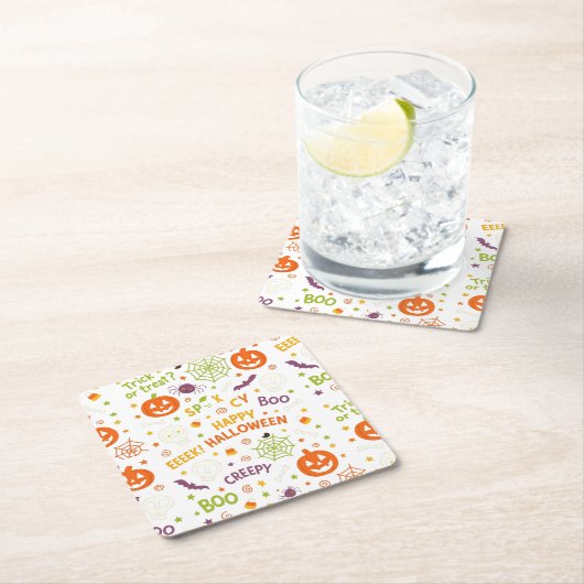 Spooky & Fun Pumpkin - Kleurrijk Halloween Patroon Kartonnen Onderzetters (Insitu)