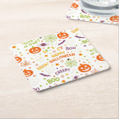 Spooky & Fun Pumpkin - Kleurrijk Halloween Patroon Kartonnen Onderzetters (Schuin)